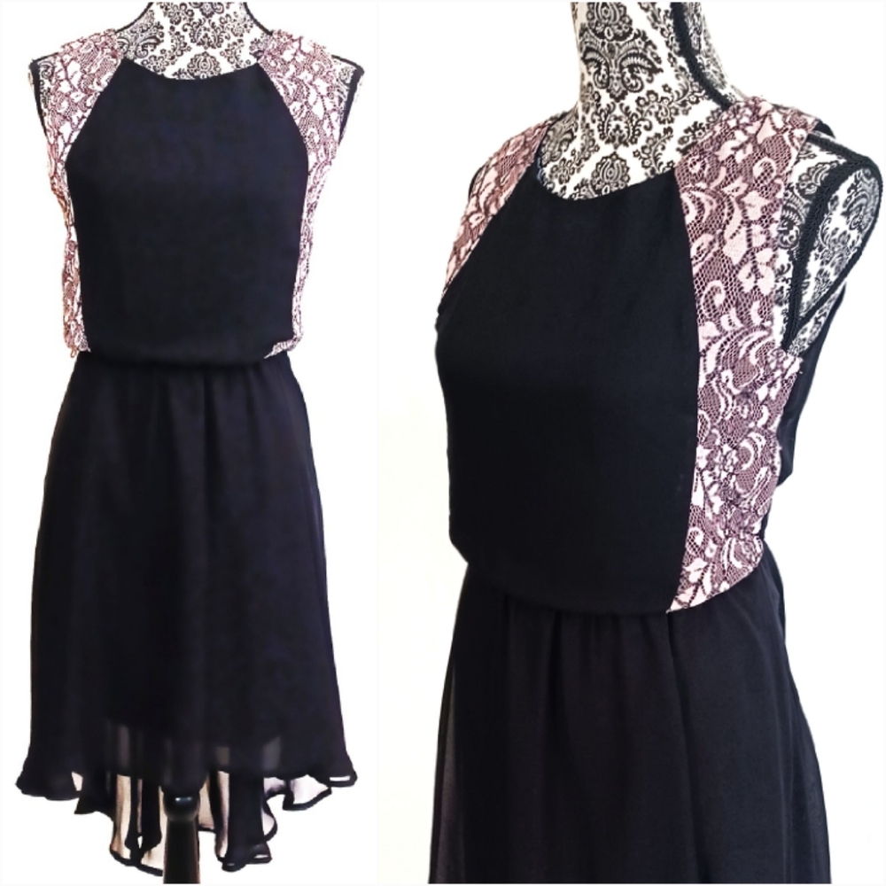 LILY ROSE Dress Sleeveless Lace Edge Chiffon High Low Party M